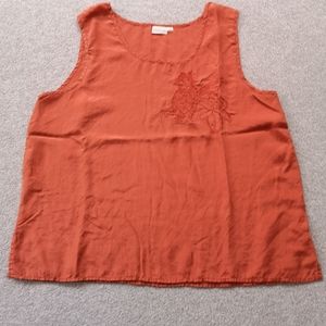 Vintage 100% Silk Pineapple Embroidered Tank Sleeveless Top